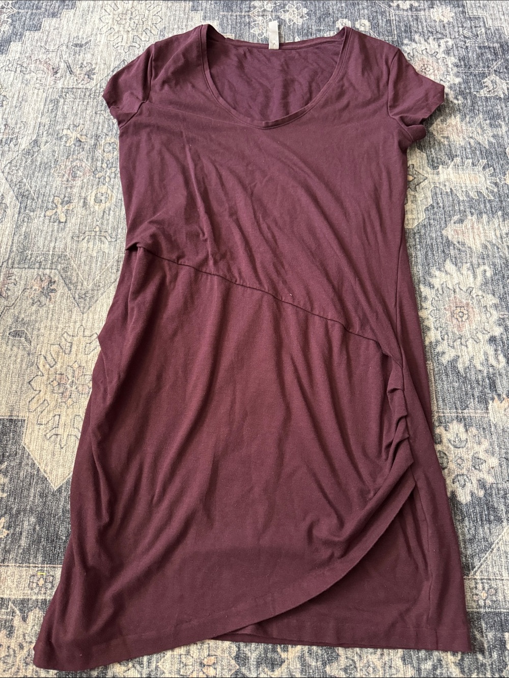 Athleta Short Sleeve Tulip-Hem Mini Dress in Wine